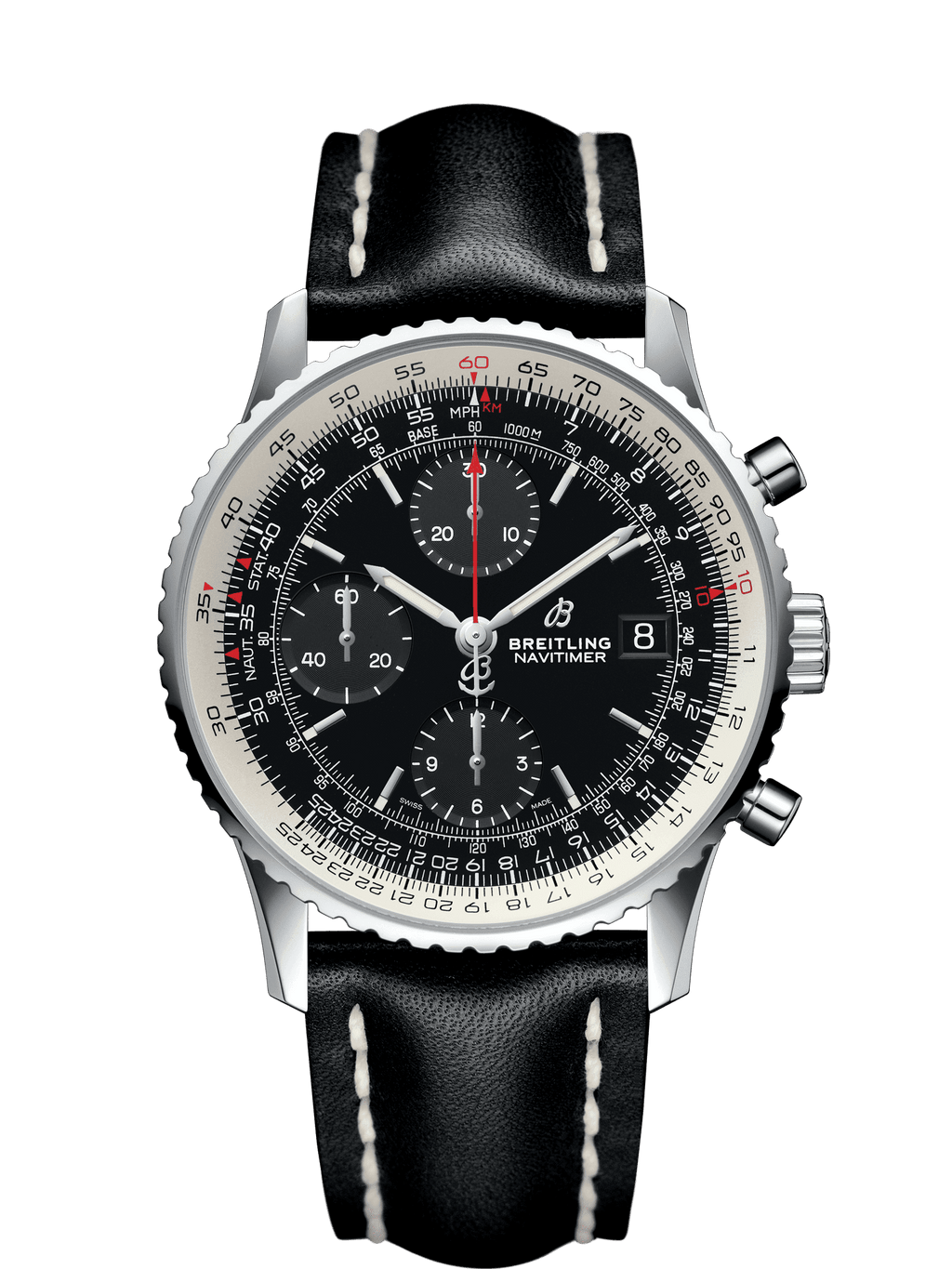 Ᏼrеіtlіnɡ A24322 Navitimer Black leather/ silver black (chro noir)