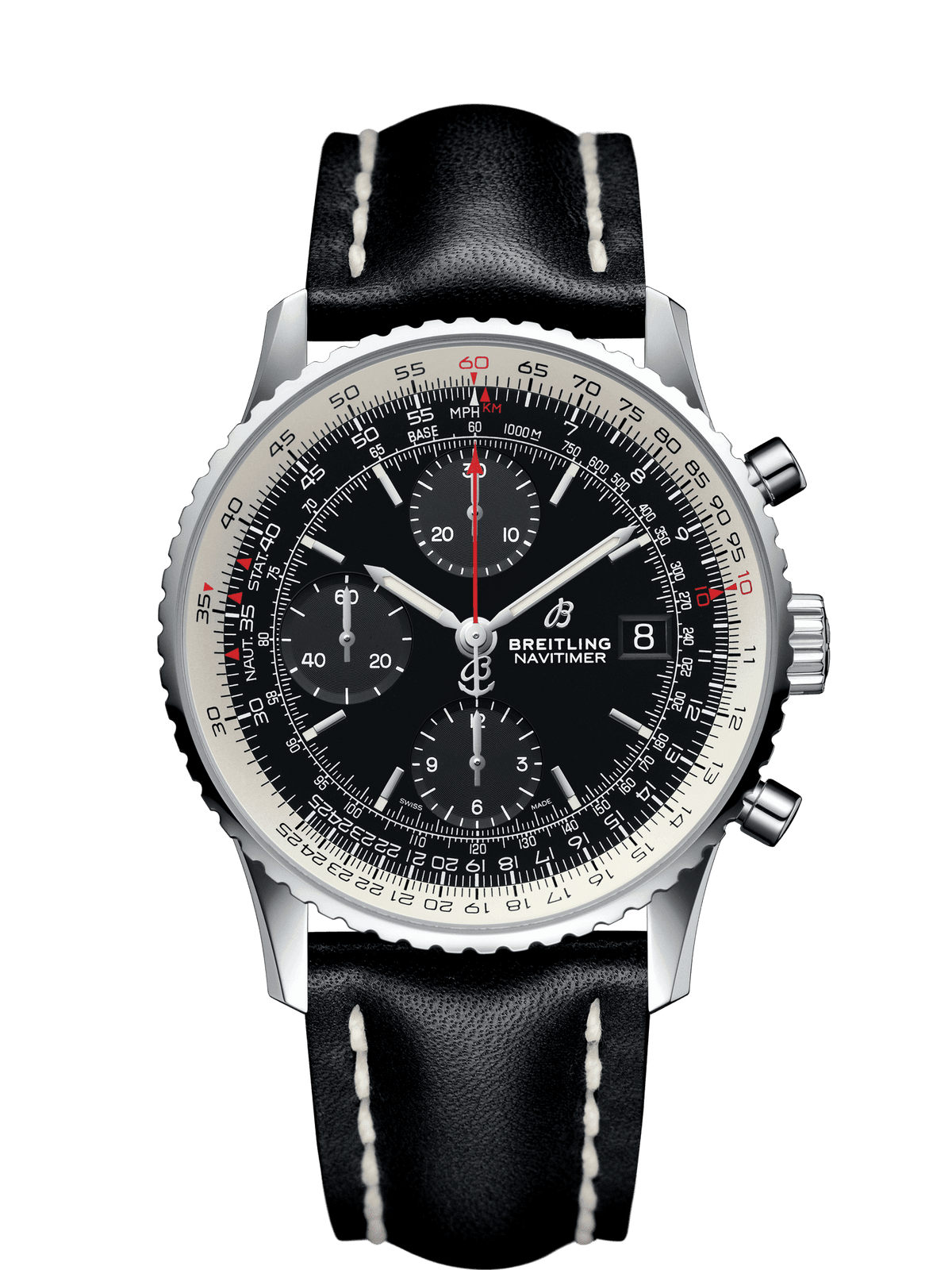 Ᏼrеіtlіnɡ A24322 Navitimer Black leather/ silver black (chro noir)