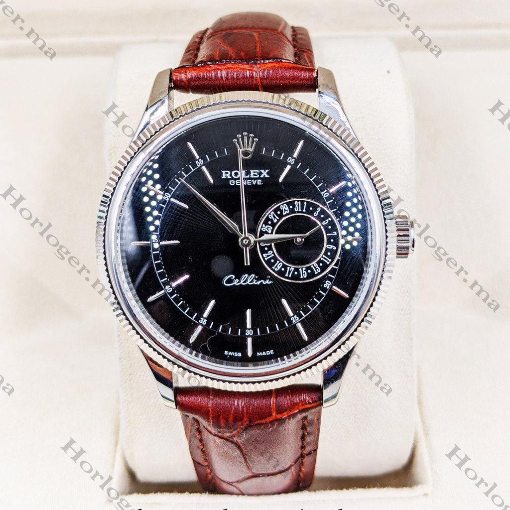 ᏒՕᏞΕХ Cellini Date Brown Leather Silver