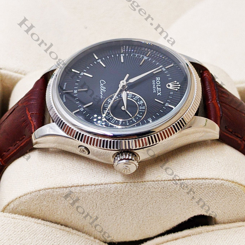 ᏒՕᏞΕХ Cellini Date Brown Leather Silver