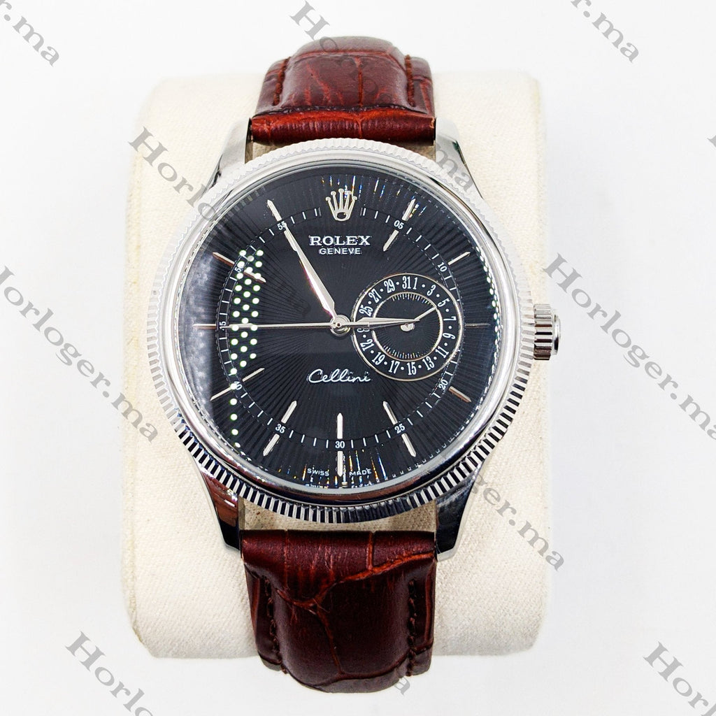 ᏒՕᏞΕХ Cellini Date Brown Leather Silver