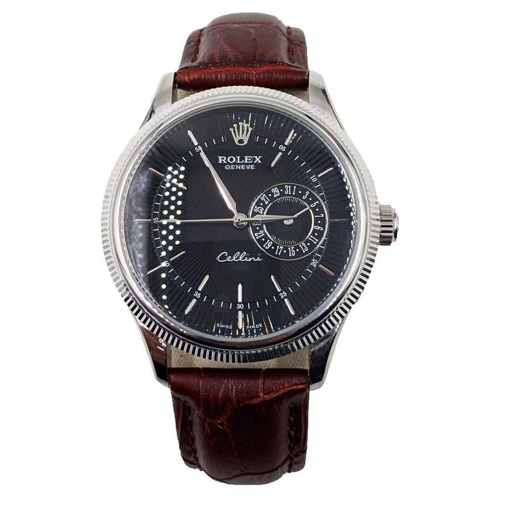 ᏒՕᏞΕХ Cellini Date Brown Leather Silver