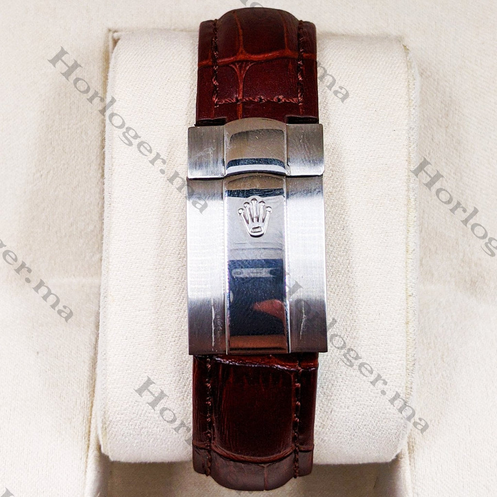 ᏒՕᏞΕХ Cellini Date Brown Leather Silver