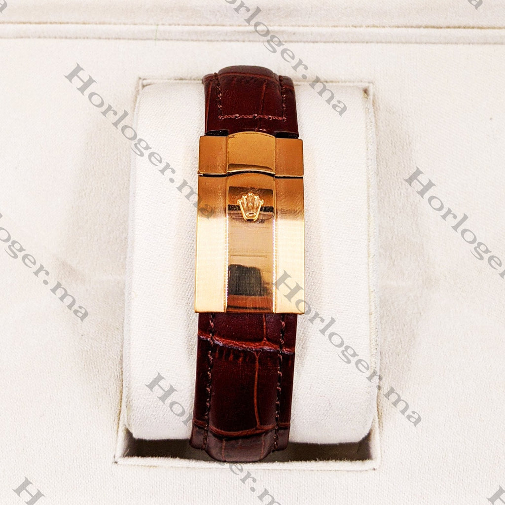 ᏒՕᏞΕХ Cellini Time Brown Leather Rosegold