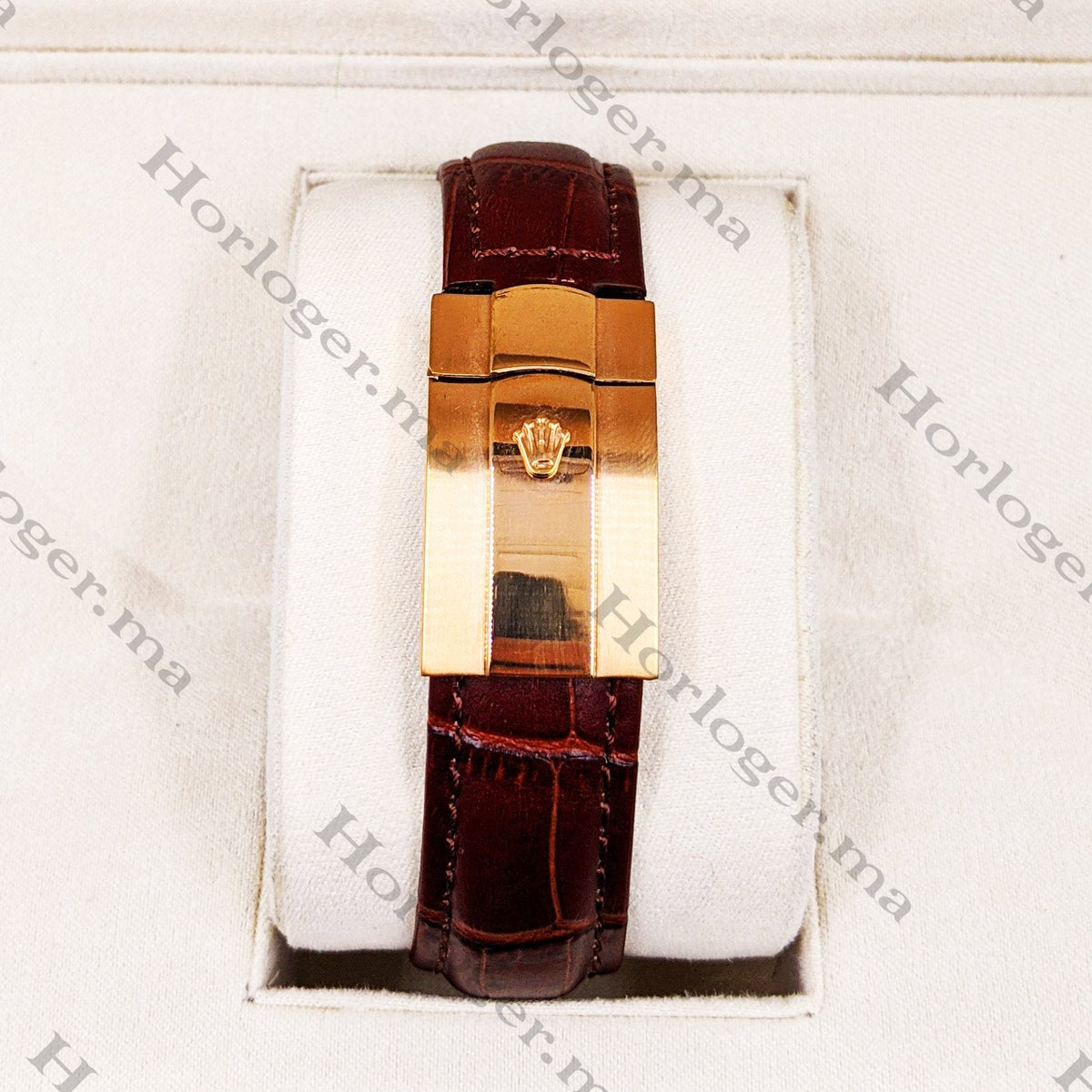 ᏒՕᏞΕХ Cellini Time Brown Leather Rosegold