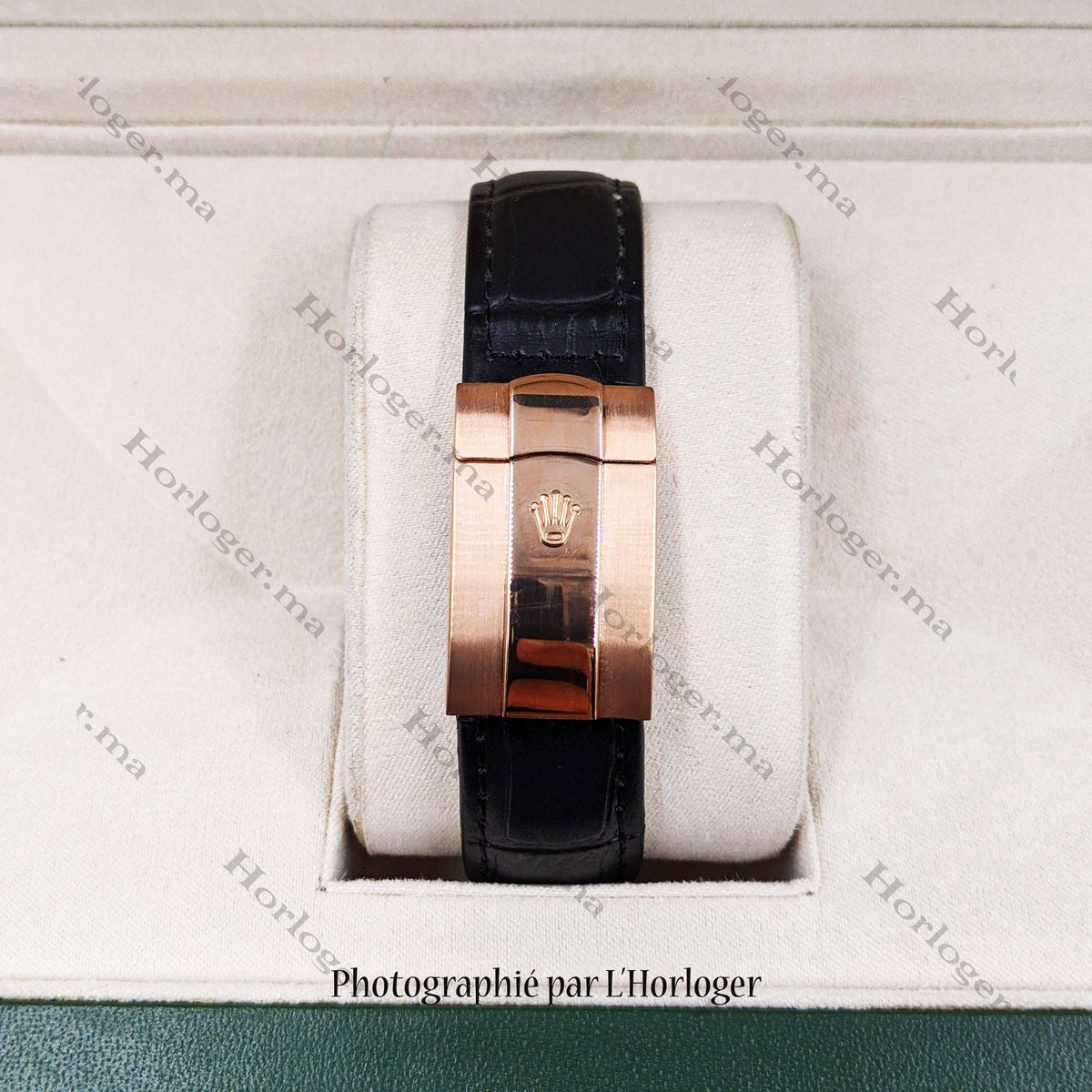 ᏒՕᏞΕХ Cellini Time Black Leather Rosegold