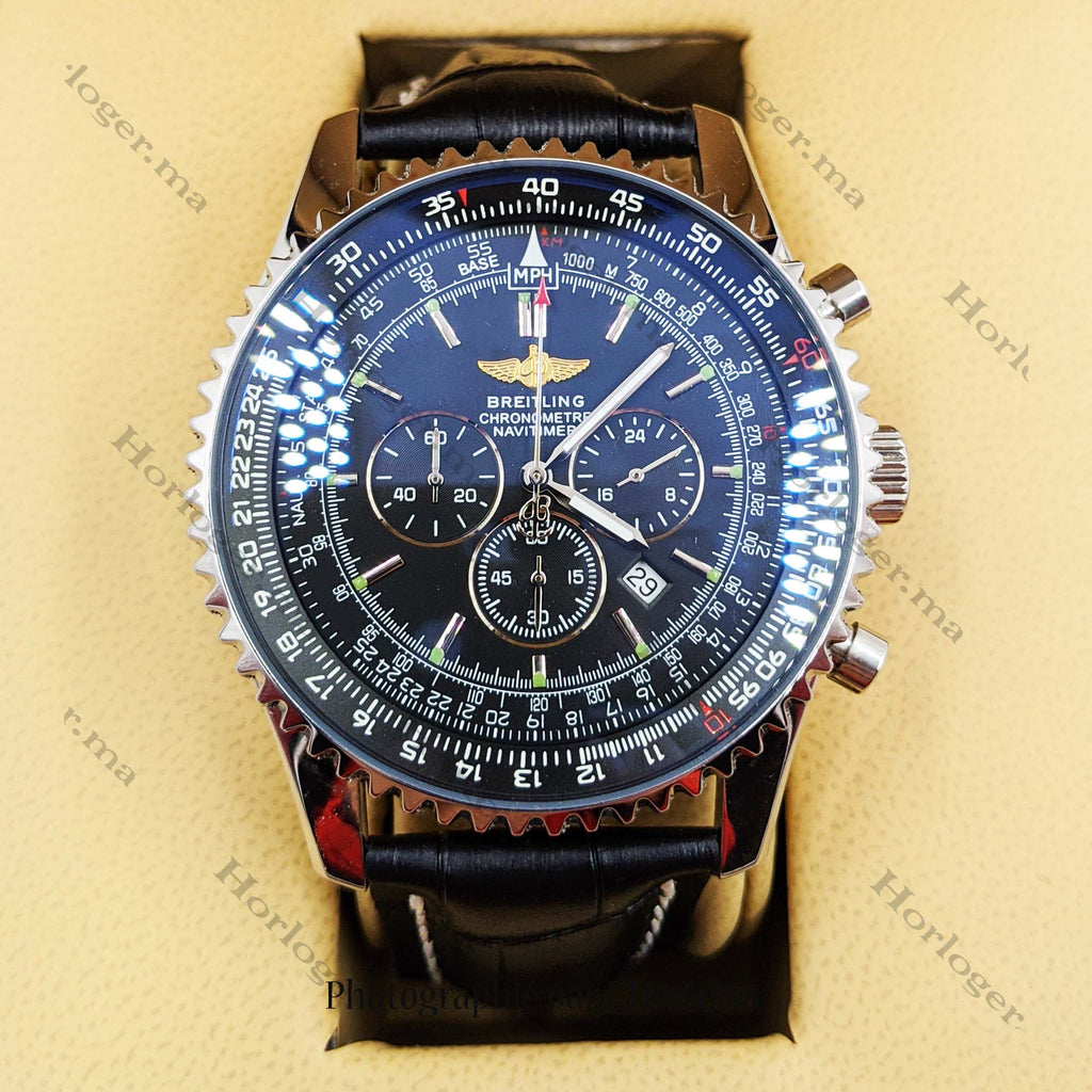Ᏼrеіtlіnɡ A24322 Navitimer Black leather/ silver black (chro noir)