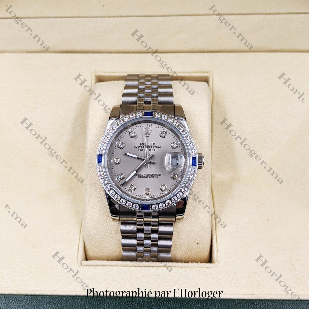 ᏒՕᏞΕХ Datejust Fond Gris Sertie