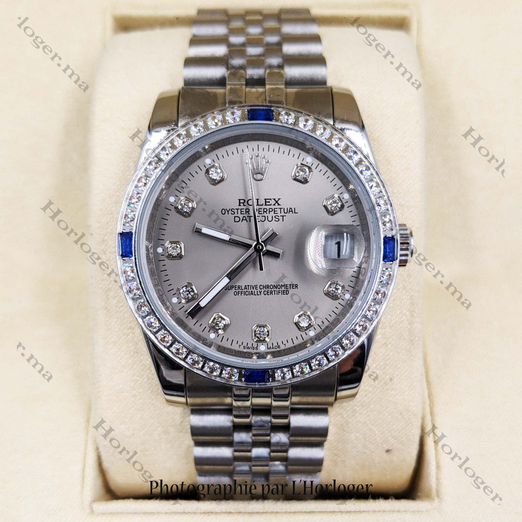 ᏒՕᏞΕХ Datejust Fond Gris Sertie