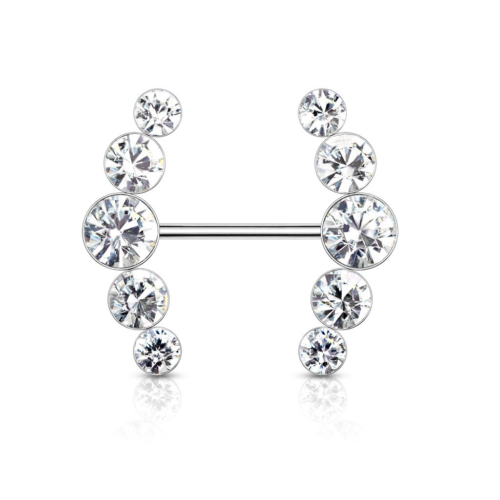 14 Gauge Double Row Gemstone Barbell Nipple Ring