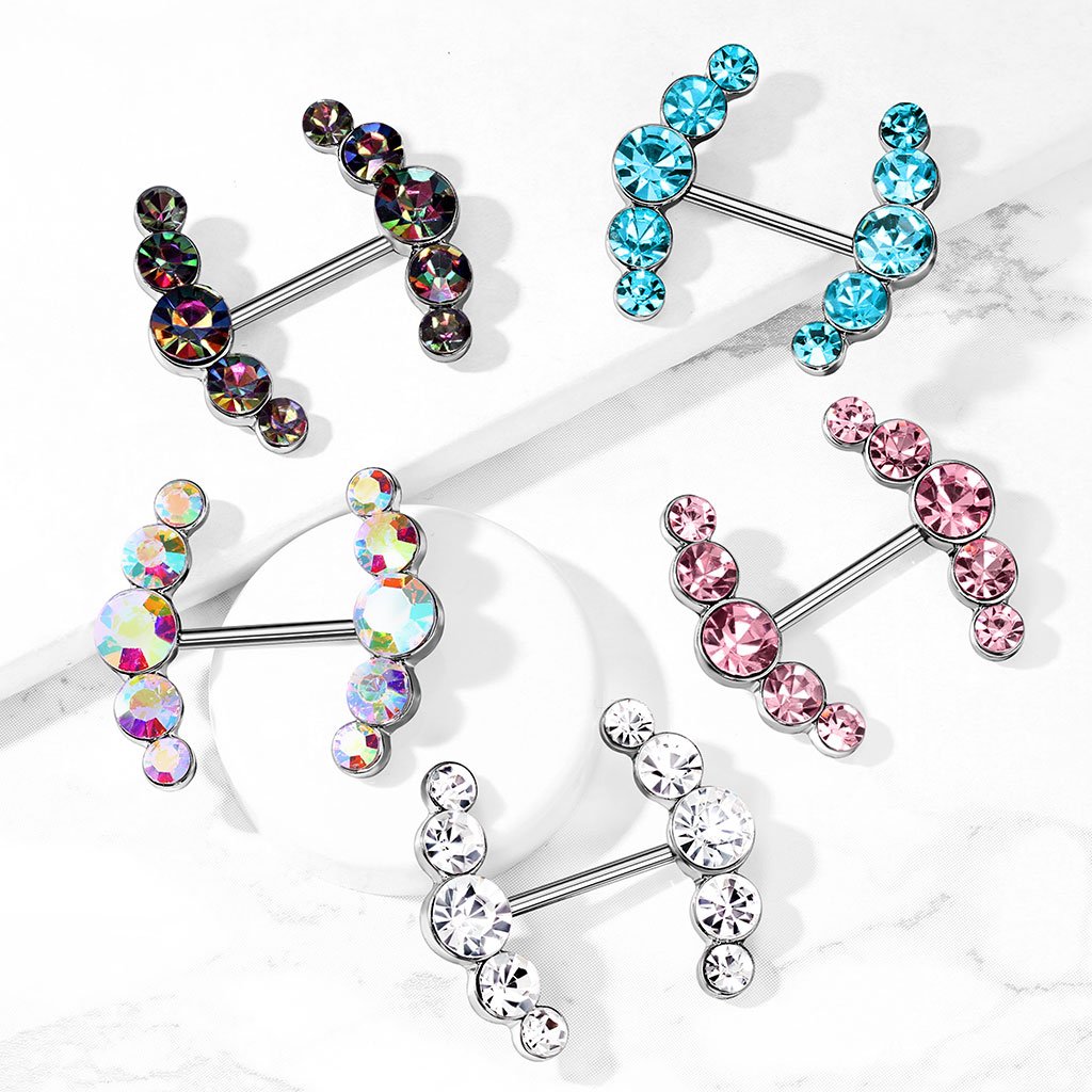 14 Gauge Double Row Gemstone Barbell Nipple Ring
