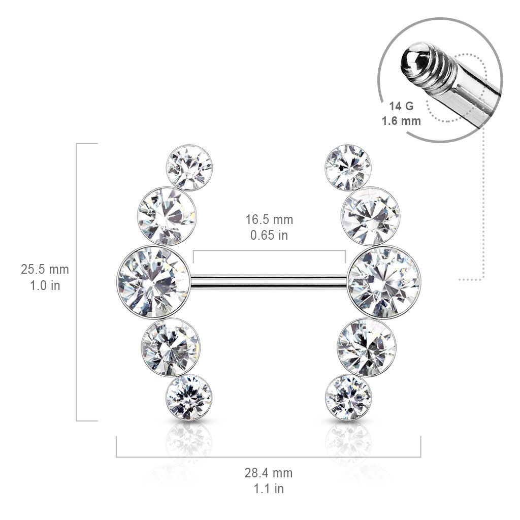 14 Gauge Double Row Gemstone Barbell Nipple Ring