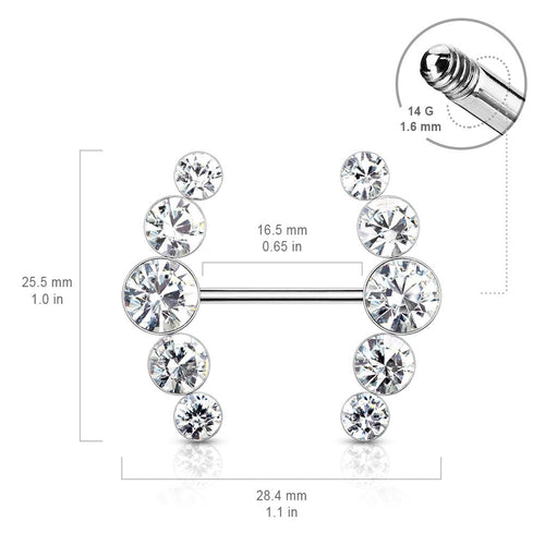 14 Gauge Double Row Gemstone Barbell Nipple Ring