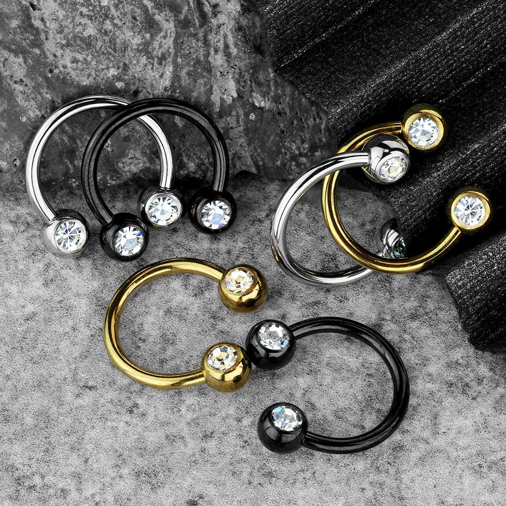 14 Gauge Front Facing Crystal Circular Barbell