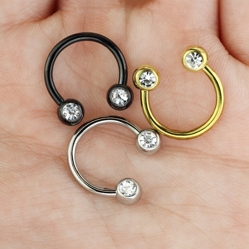 14 Gauge Front Facing Crystal Circular Barbell