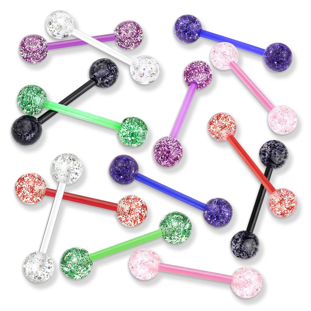 14 Gauge Glitter Balls Flexible PTFE Barbell