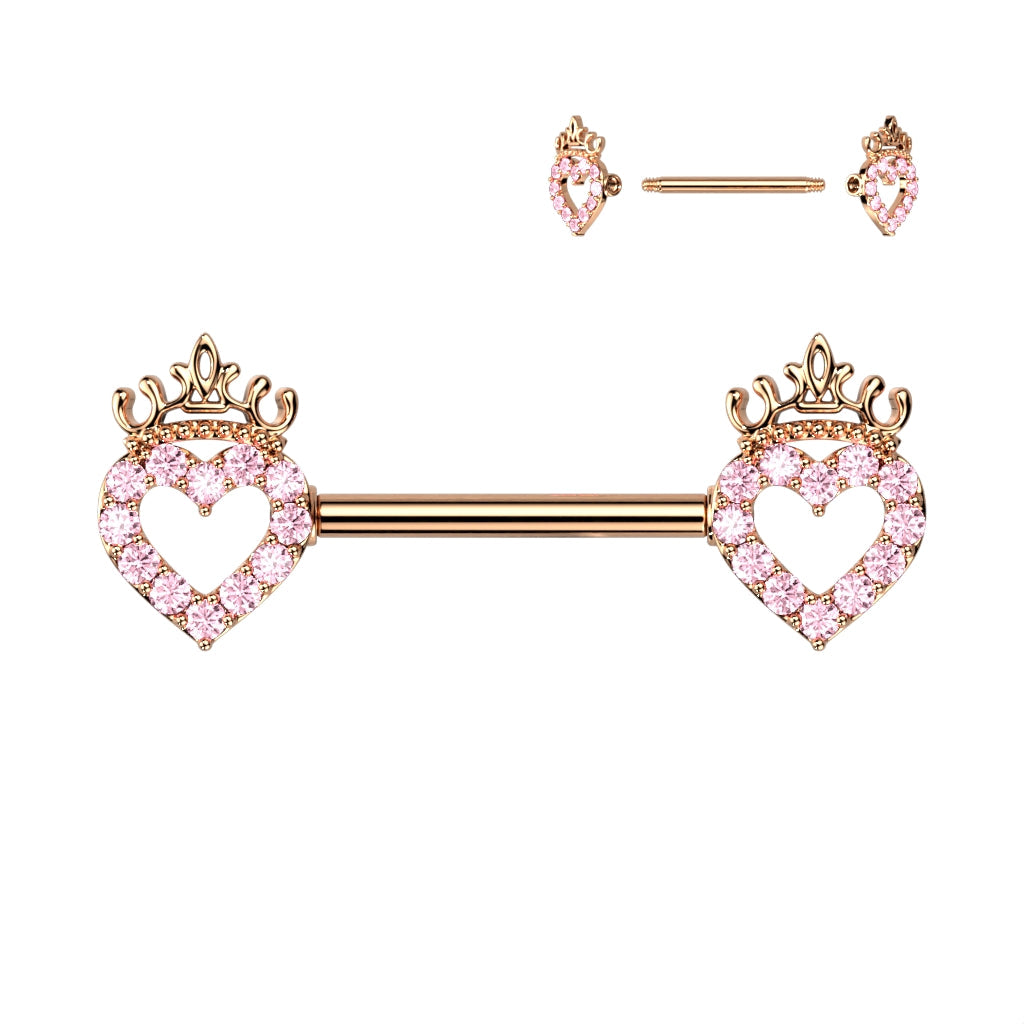 14 Gauge Hollow Crystal Heart Barbell Nipple Ring