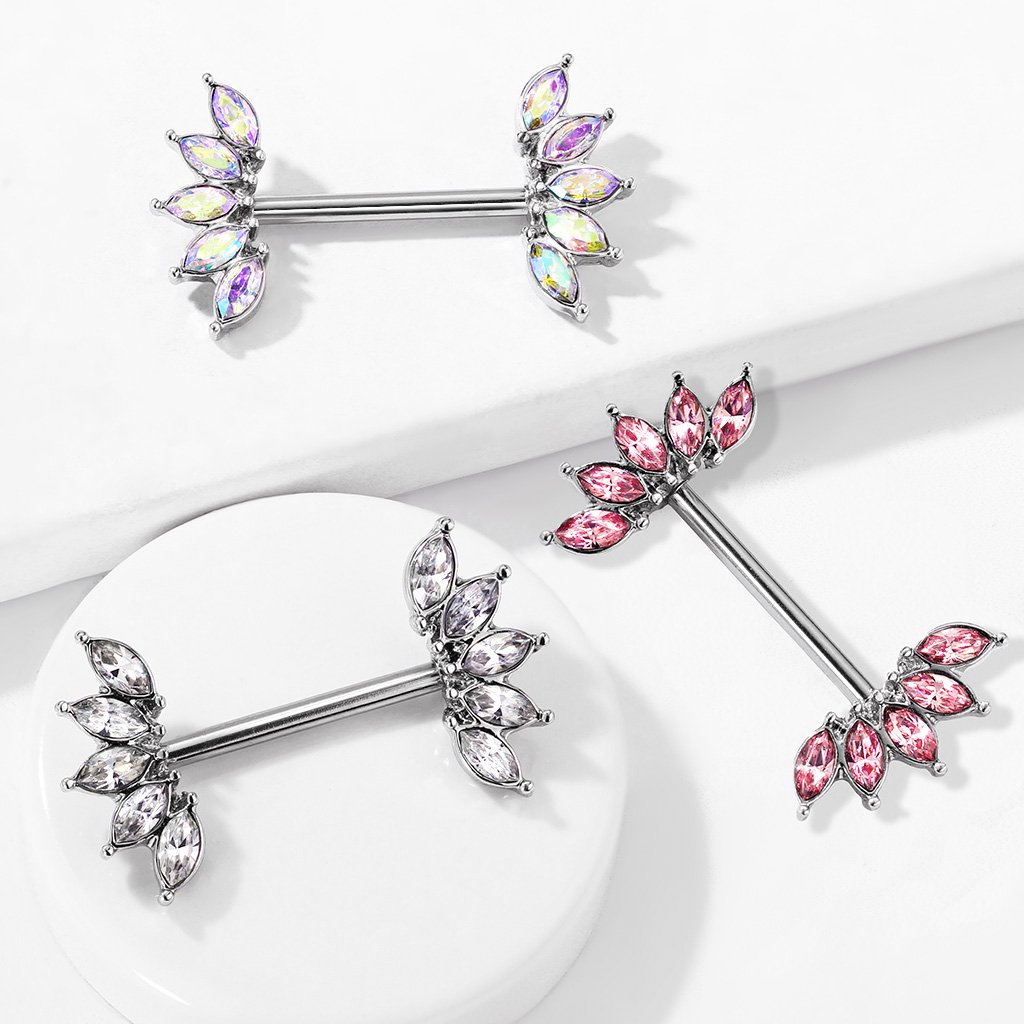 14 Gauge Marquise Flower Gemstone Barbell Nipple Ring