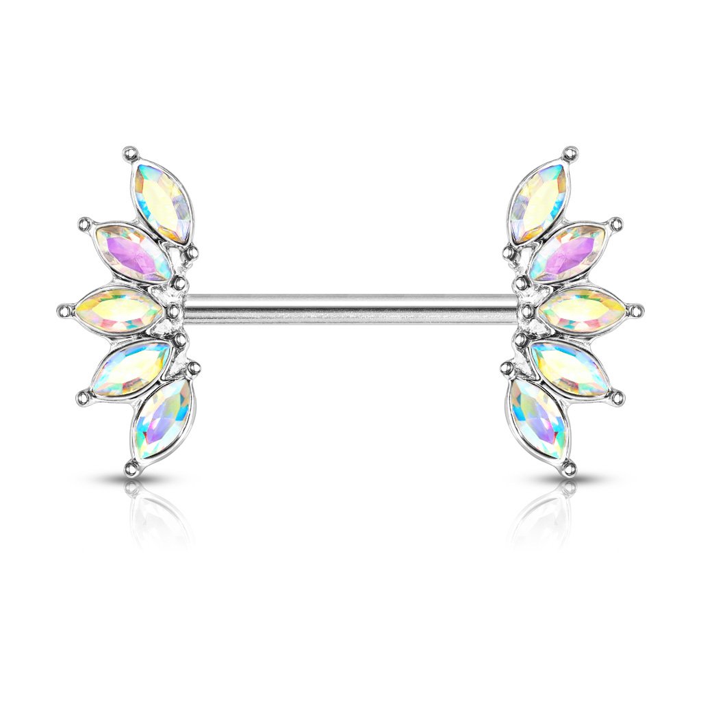 14 Gauge Marquise Flower Gemstone Barbell Nipple Ring