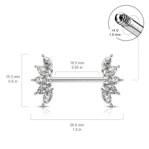 14 Gauge Marquise Flower Gemstone Barbell Nipple Ring