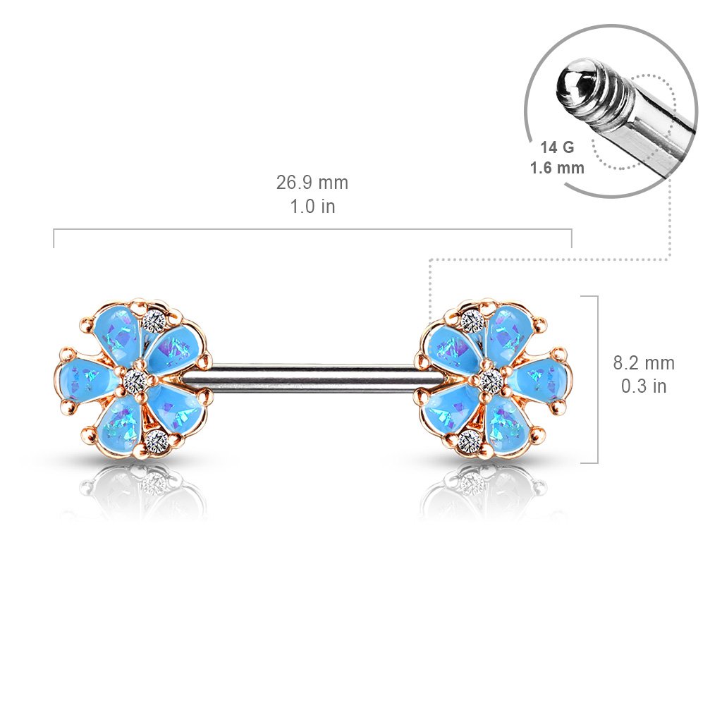 14 Gauge Opal Flower Barbell Nipple Ring