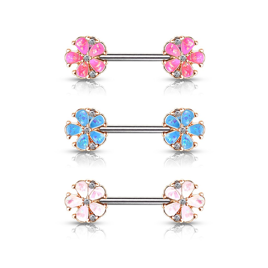 14 Gauge Opal Flower Barbell Nipple Ring