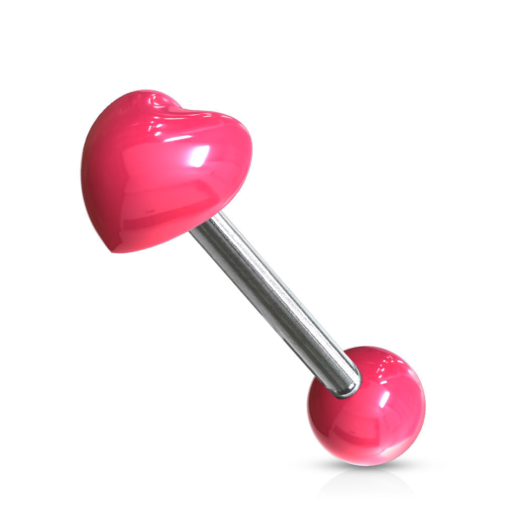 14 Gauge Pink Acrylic Heart Top Tongue Barbell