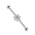 14 Gauge Silver Crystal Flower Industrial Barbell
