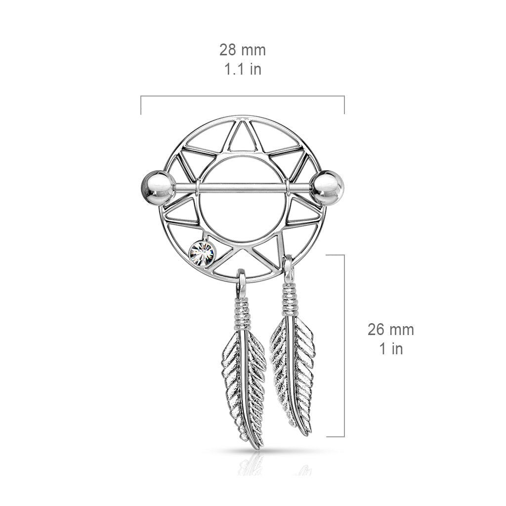 14 Gauge Silver Dream Catcher Nipple Shield