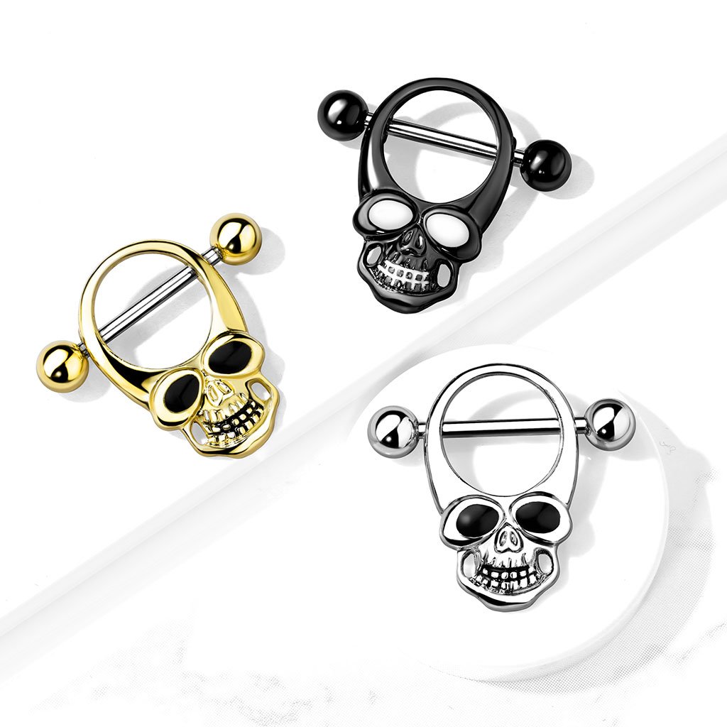 14 Gauge Spooky Skull Nipple Shield Barbell
