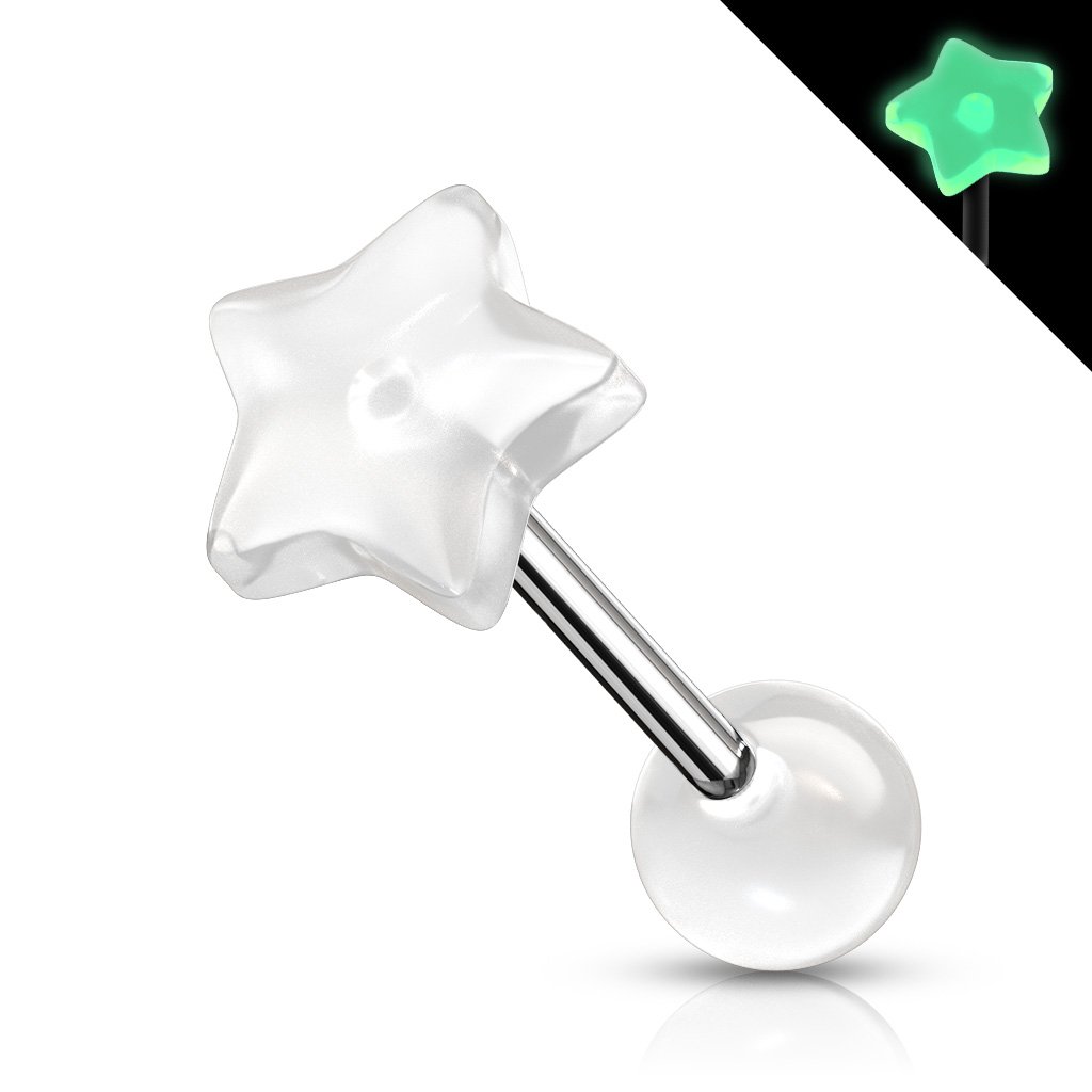 14 Gauge Star Top Glow In the Dark Barbell