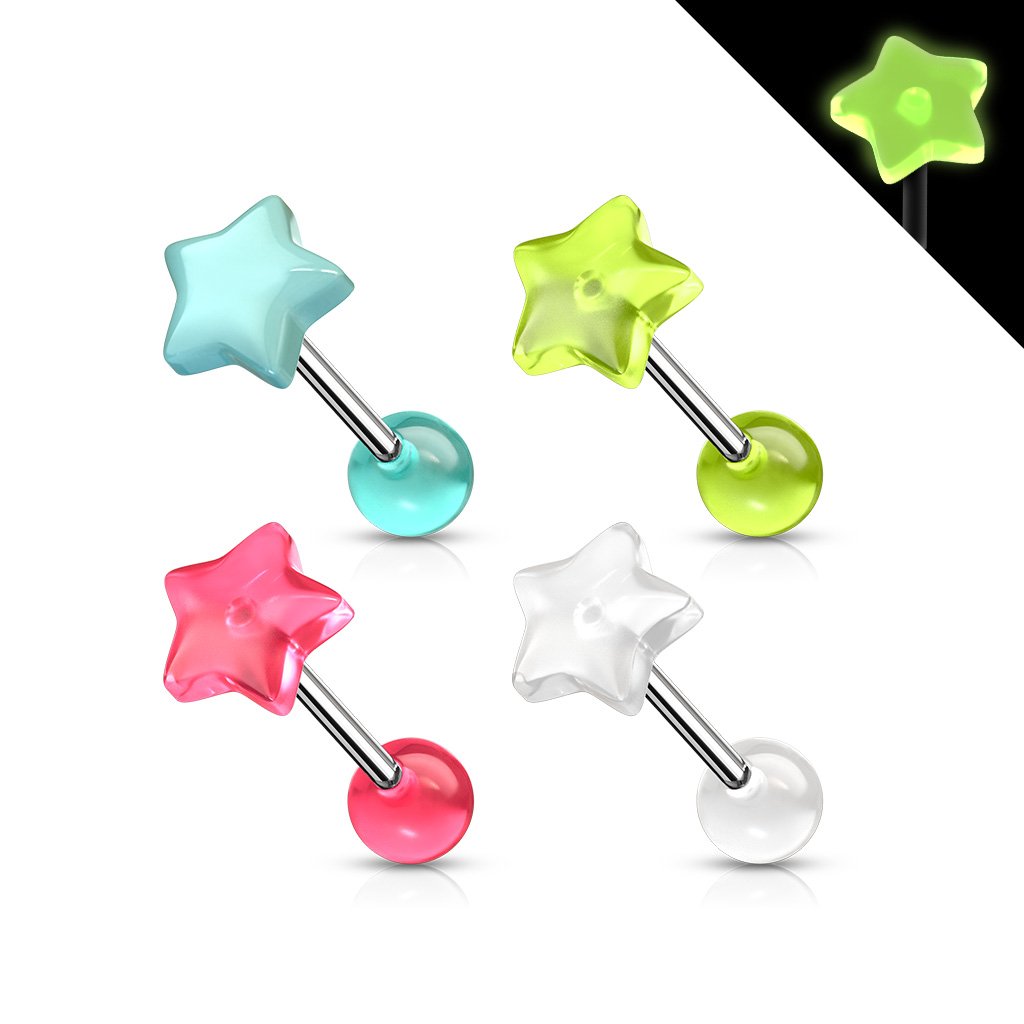 14 Gauge Star Top Glow In the Dark Barbell