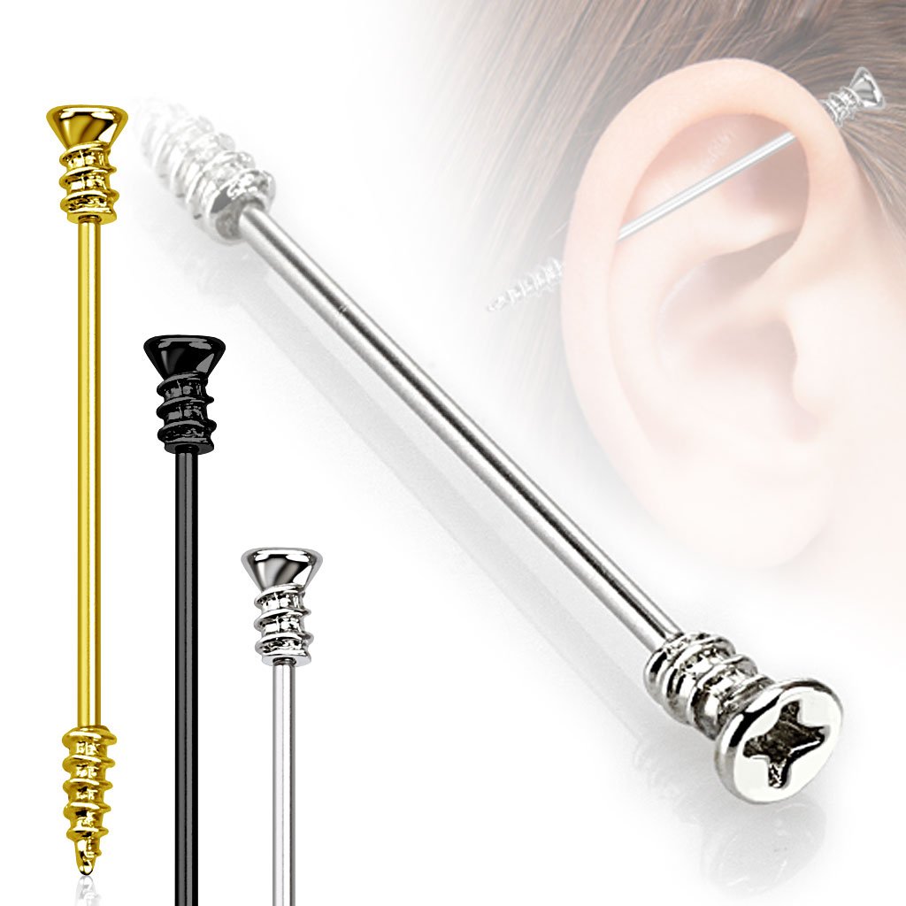 14 Gauge Surgical Steel Screw Industrial Barbell