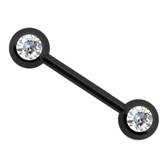 14 Gauge Titanium IP Double Crystal Barbell - Black