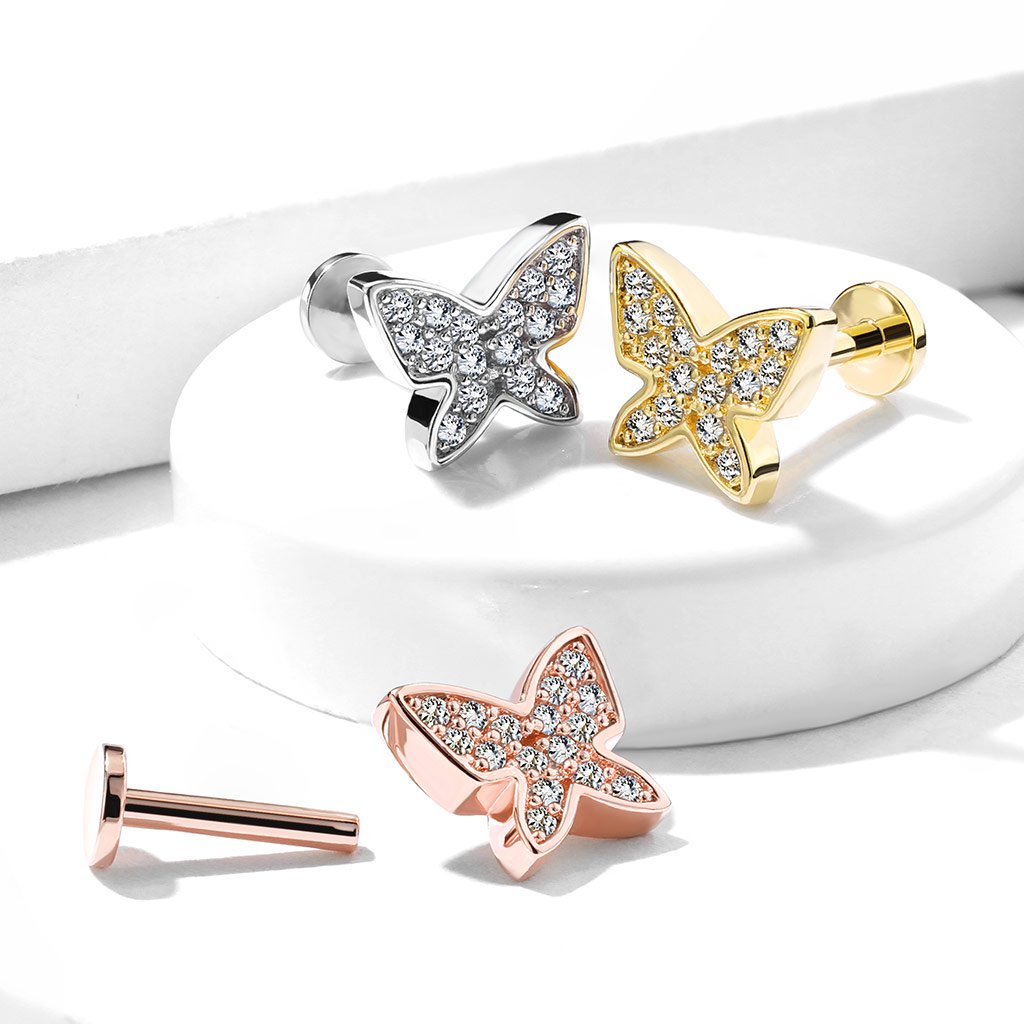 16 Gauge Butterfly Top Flat Back Cartilage / Tragus Barbell Stud