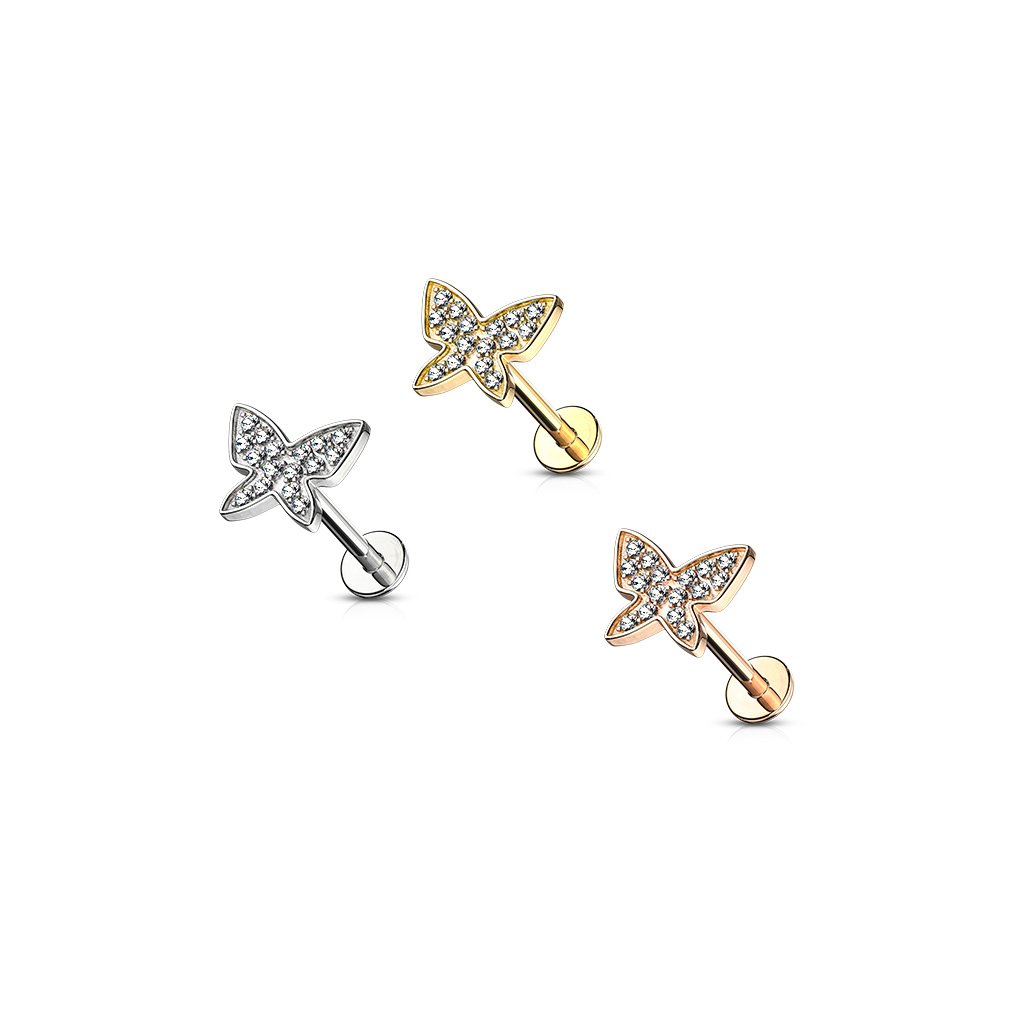 16 Gauge Butterfly Top Flat Back Cartilage / Tragus Barbell Stud
