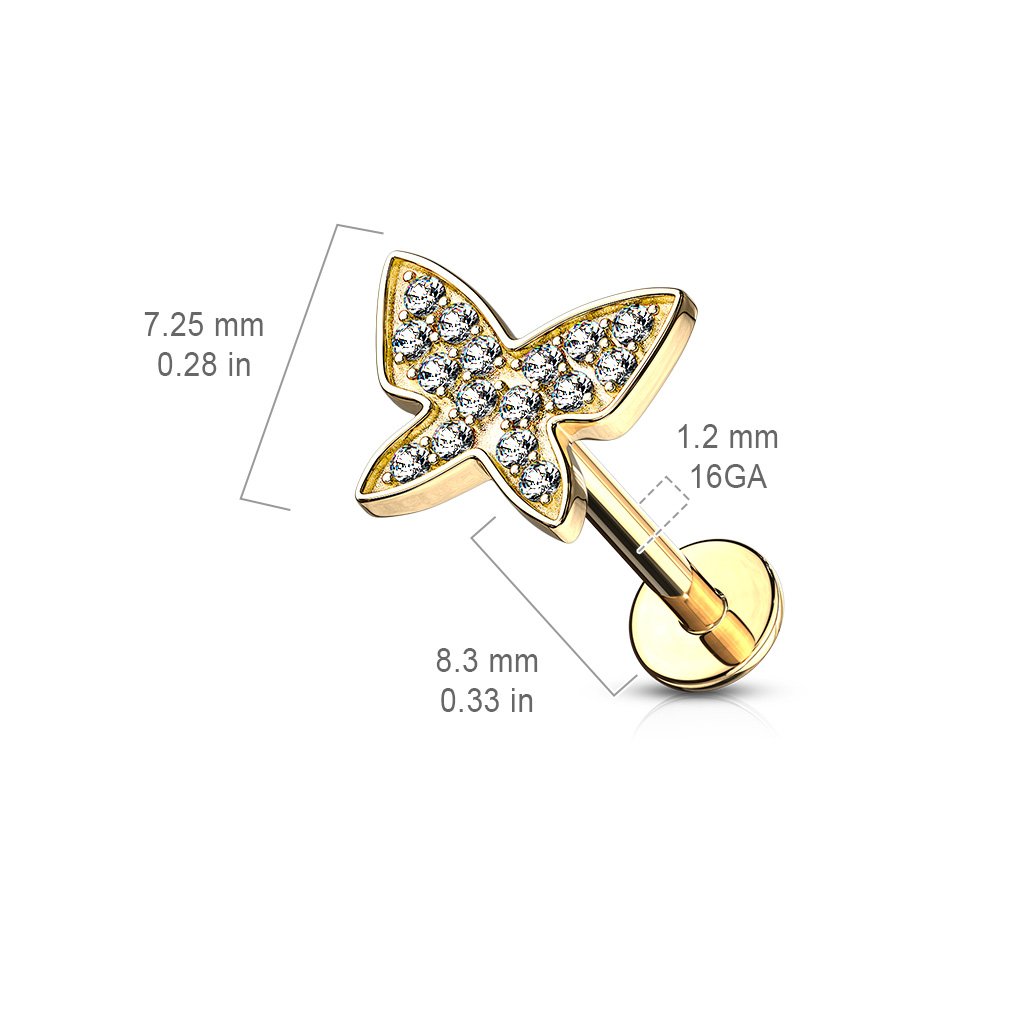 16 Gauge Butterfly Top Flat Back Cartilage / Tragus Barbell Stud