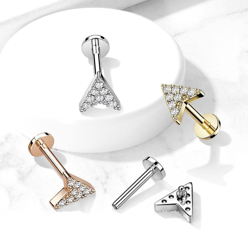 16 Gauge Crystal Chevron Internally Threaded Stud