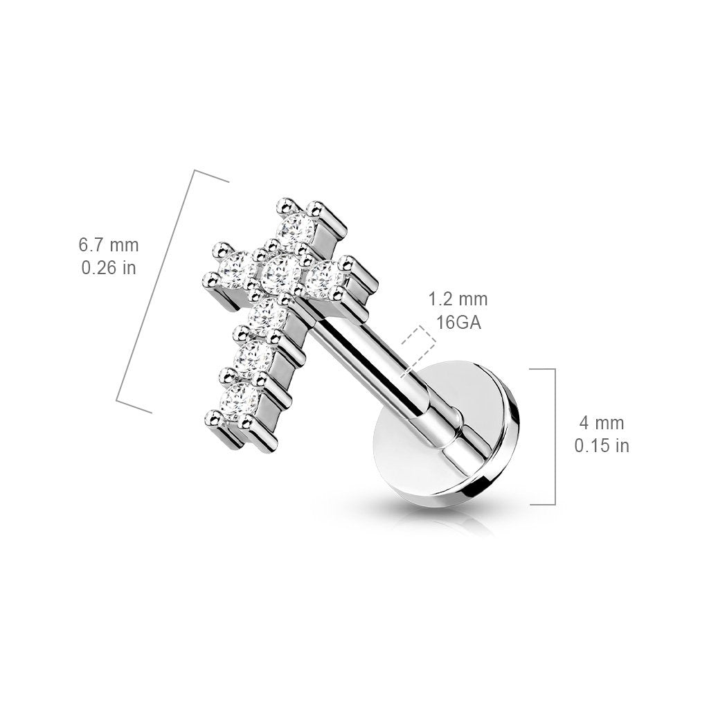 16 Gauge Internally Threaded Crystal Cross Flat Back Stud