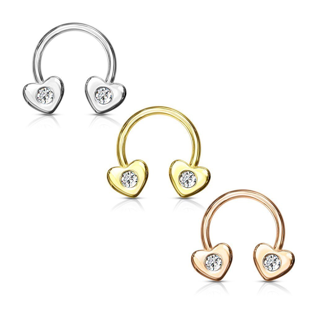 16 Gauge Crystal Heart Horseshoe Barbell