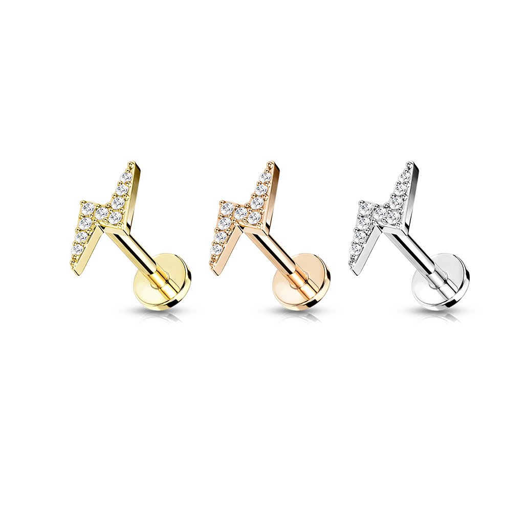 16 Gauge Crystal Lightening Bolt Cartilage / Tragus Barbell Stud