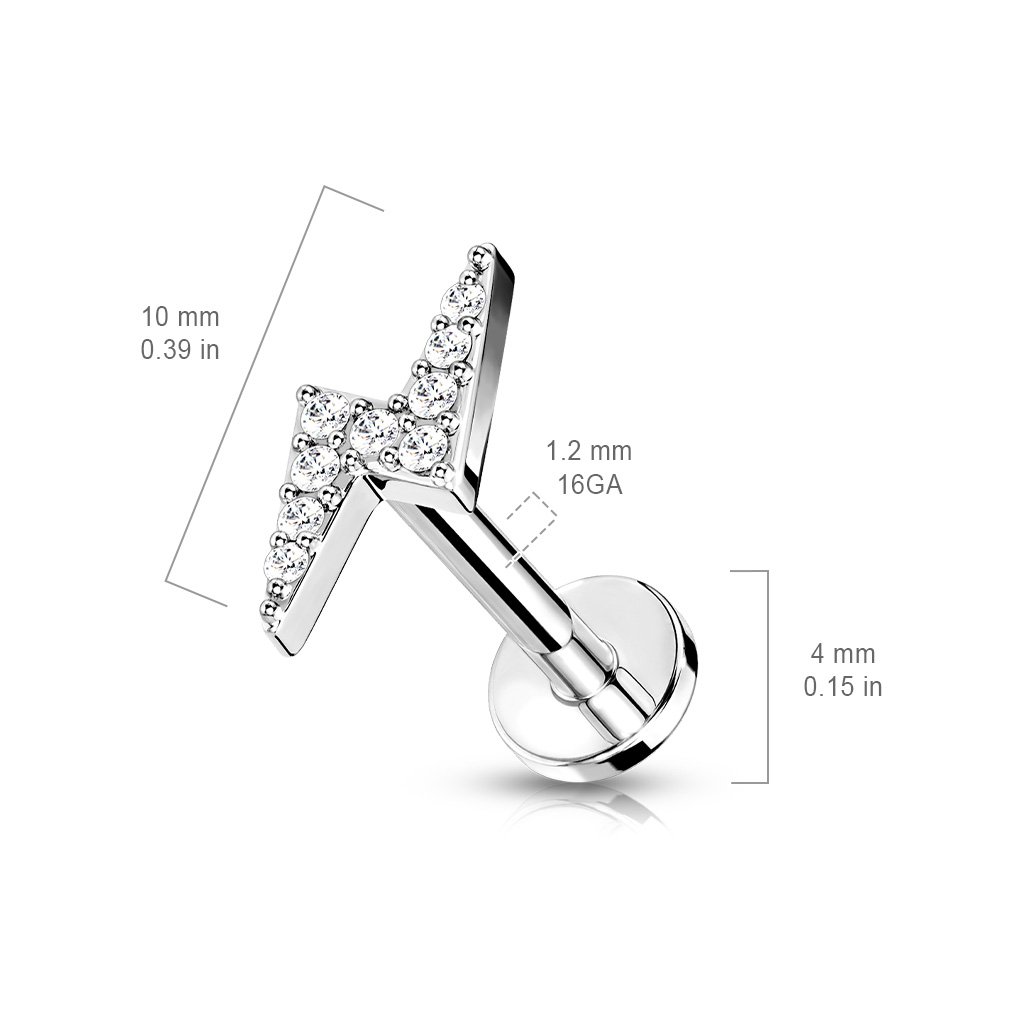 16 Gauge Crystal Lightening Bolt Cartilage / Tragus Barbell Stud