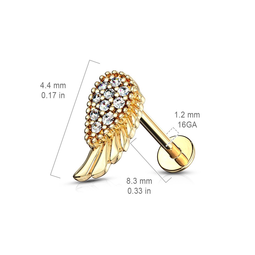 16 Gauge Internally Threaded Crystal Wing Flat Back Stud