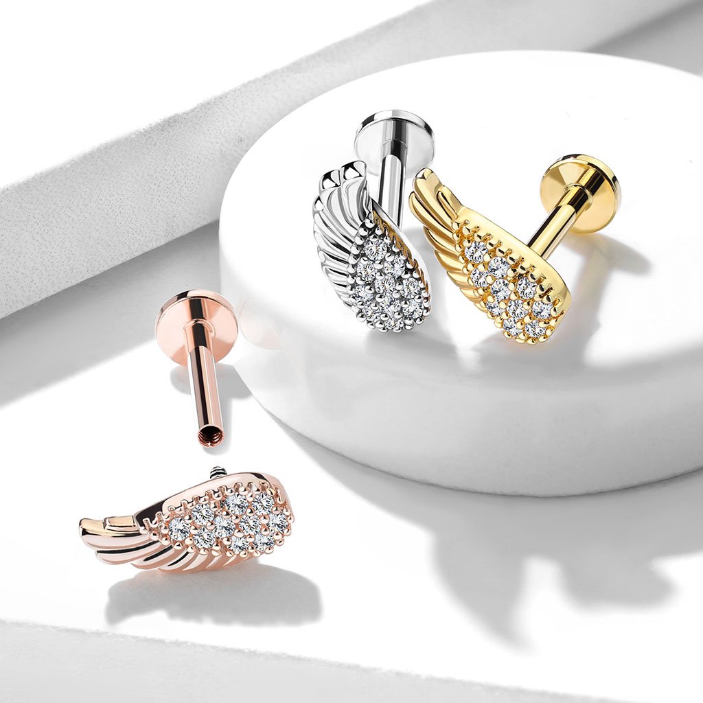 16 Gauge Internally Threaded Crystal Wing Flat Back Stud