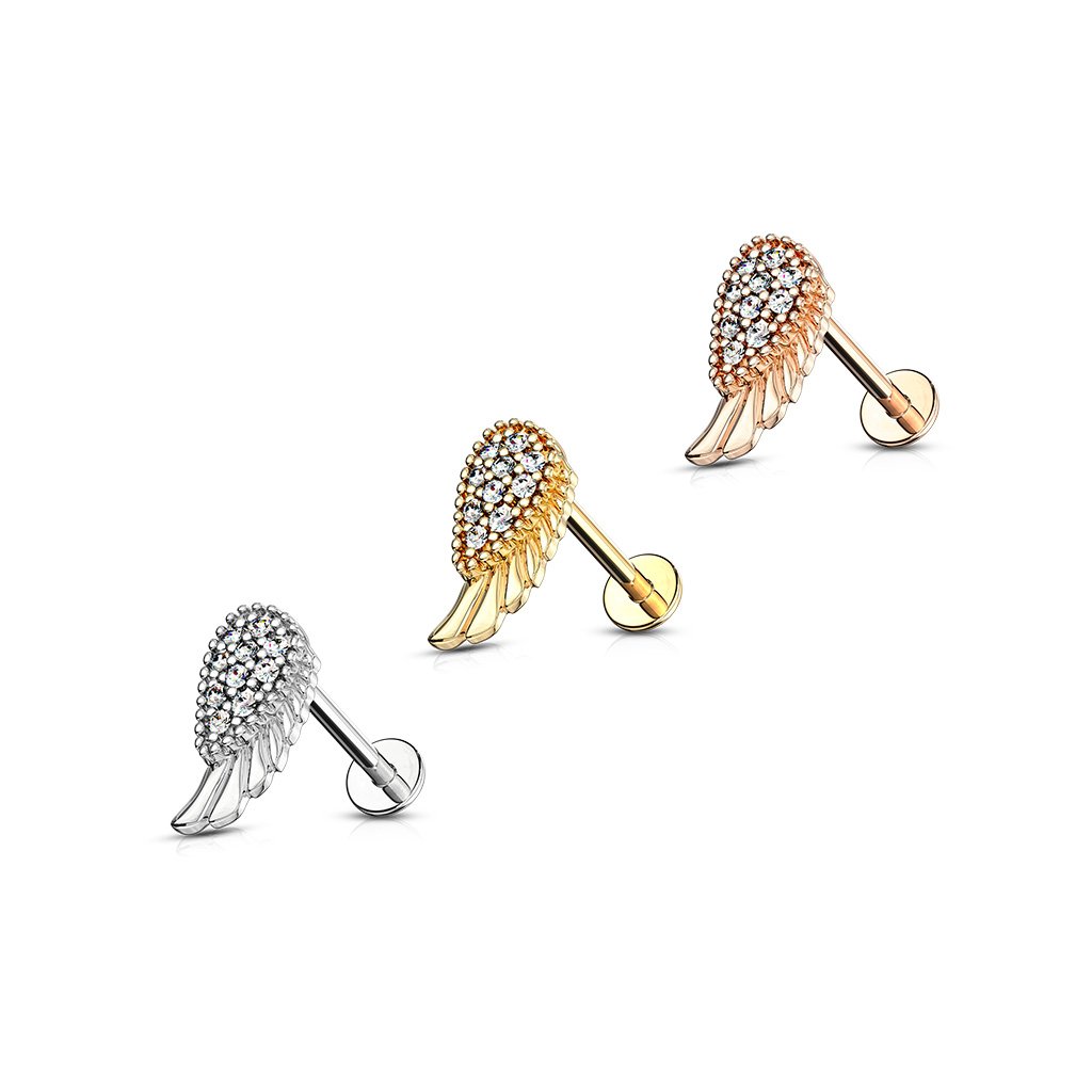16 Gauge Internally Threaded Crystal Wing Flat Back Stud