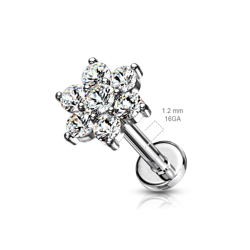 16 Gauge Flat Back Internally Threaded Crystal Flower Stud