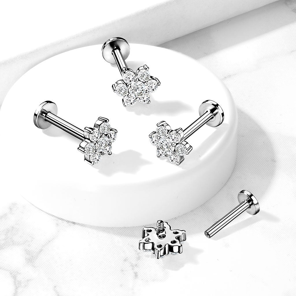 16 Gauge Flat Back Internally Threaded Crystal Flower Stud