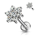 16 Gauge Flat Back Internally Threaded Crystal Flower Stud