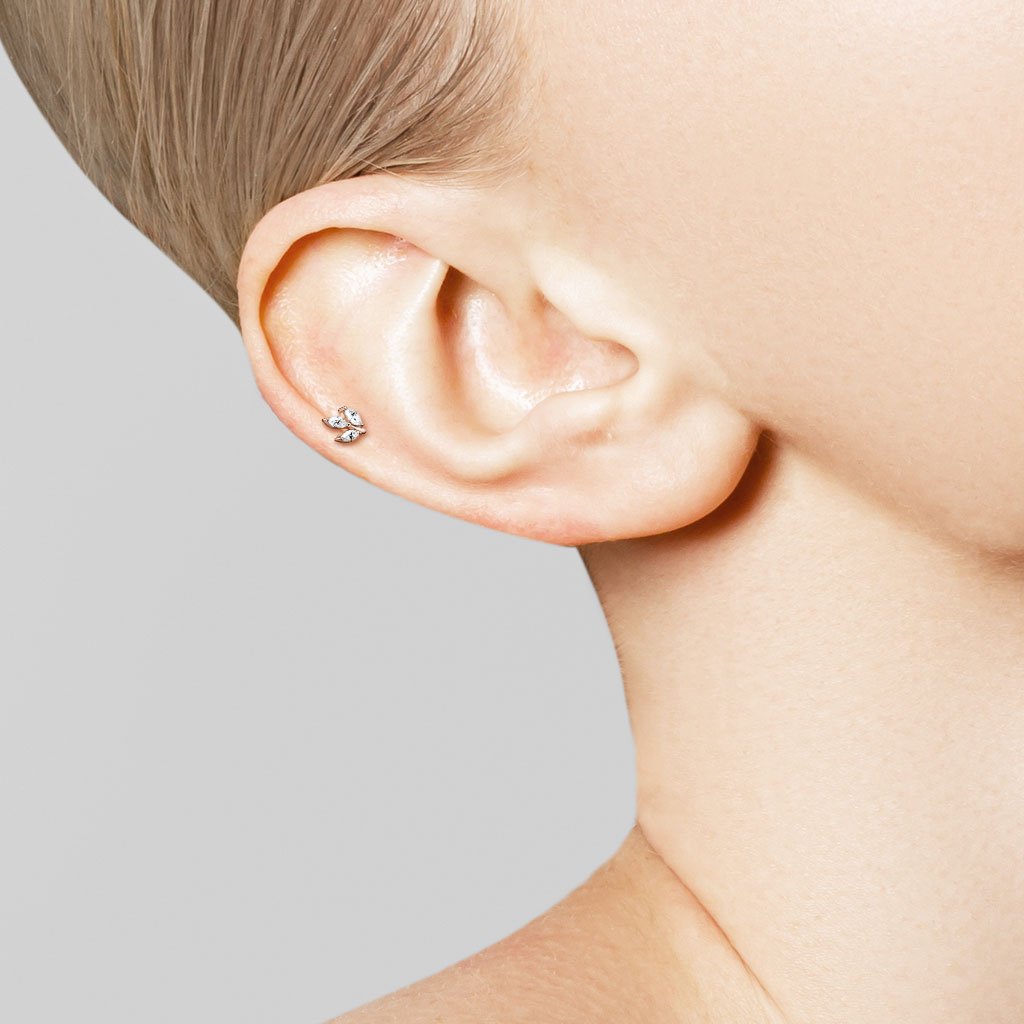 16 Gauge Flat Back Dainty Push Fit Marquise Flower Stud