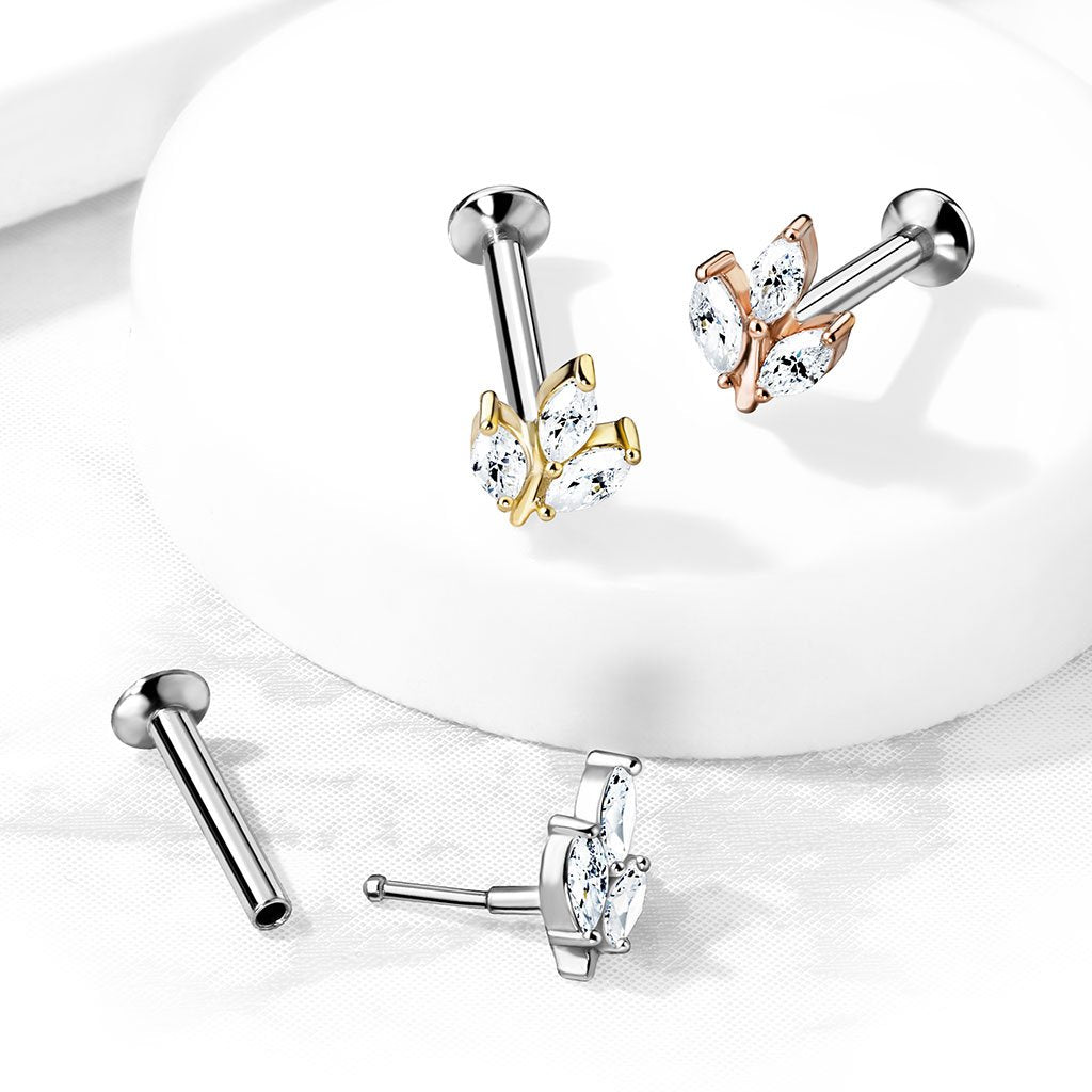 16 Gauge Flat Back Dainty Push Fit Marquise Flower Stud